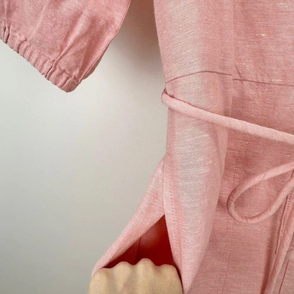 NEW Madewell Linen Blend Puff Sleeve Tassel Tie Jumpsuit Relaxed Fit Pink XXS - Image 13