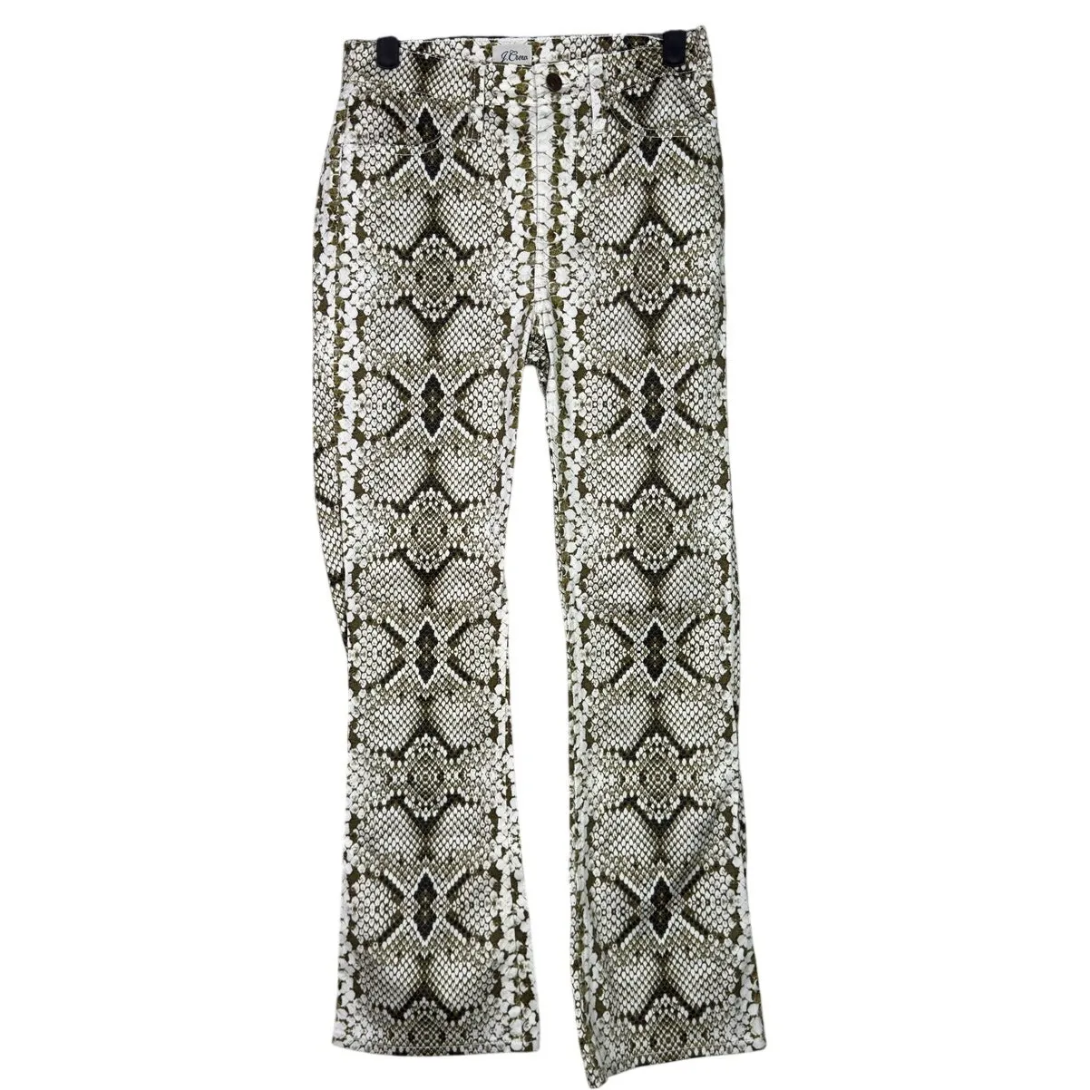 J. Crew Snakeskin Slim Flared Crop Mid Rise Trousers Pants 24 Cream Green Brown - Image 12