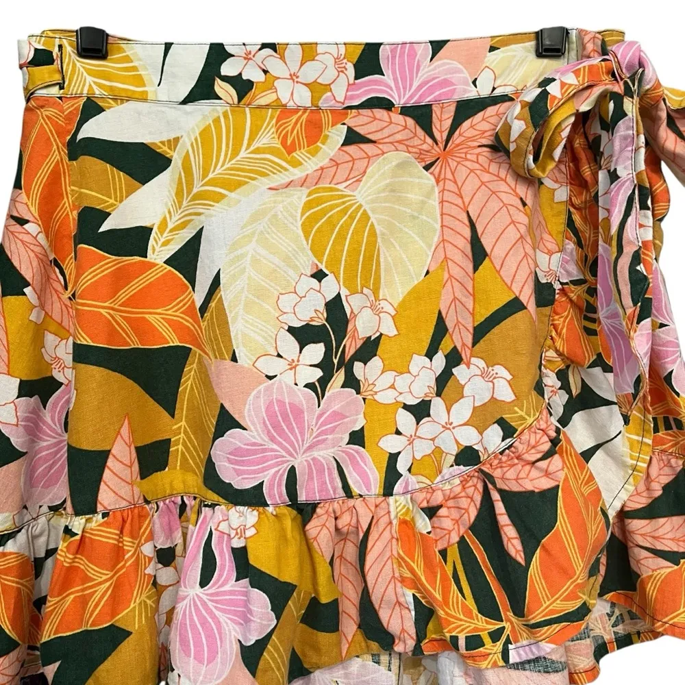 Aerie Floral Linen Blend Wrap Mini Skirt Multi Color, Sz M - Image 10