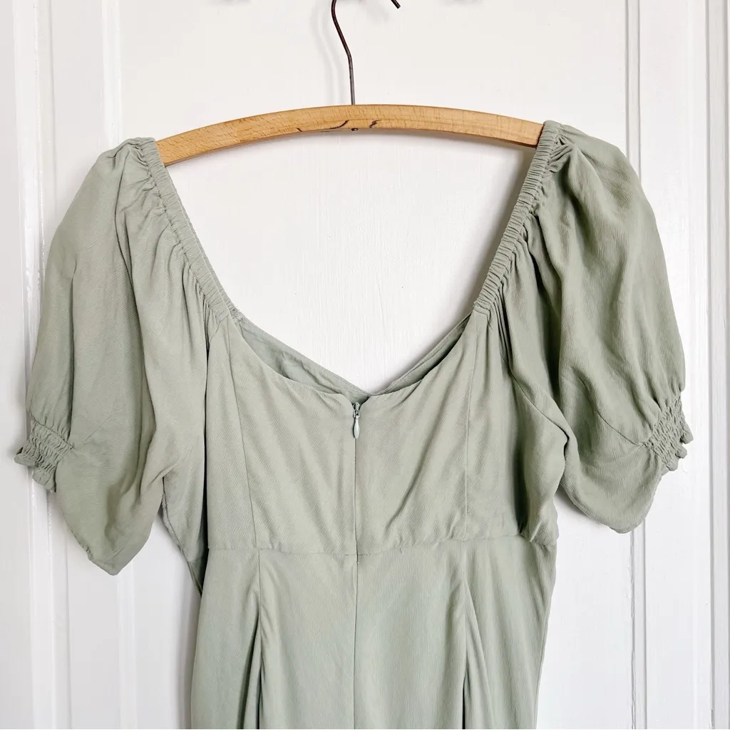 Madewell • Sweetheart Puff-Sleeve Midi Dress in Frosted Sage green bias cut - Image 13