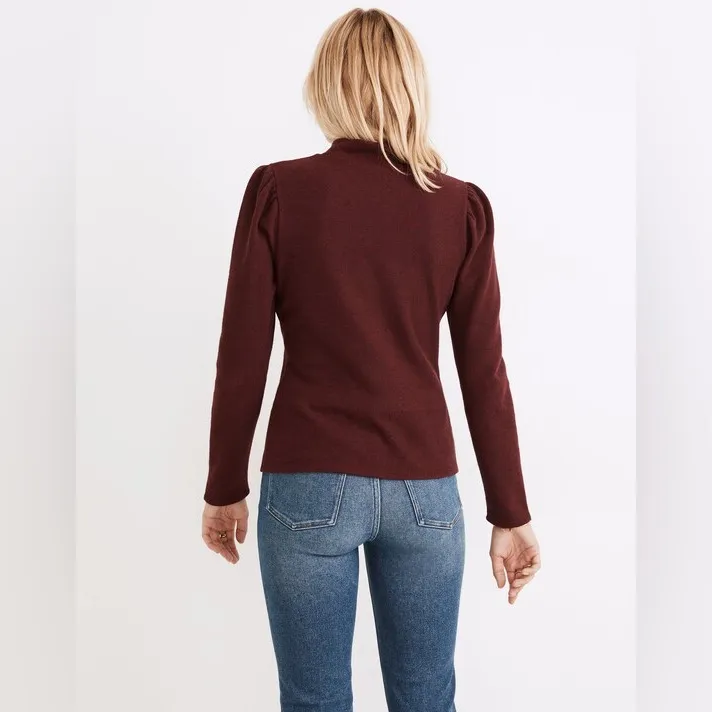 Madewell Womens (Re)sourced Plush Mockneck Puff-Sleeve Top XL Heather Rusted Red - Image 3