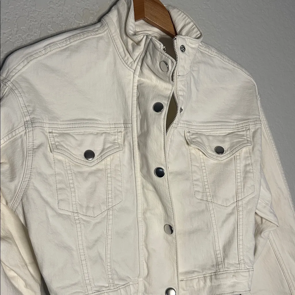 NEW A&F Cream Bomber Jacket Denim Full Zip Snap Front Pockets Western Fall - Image 2