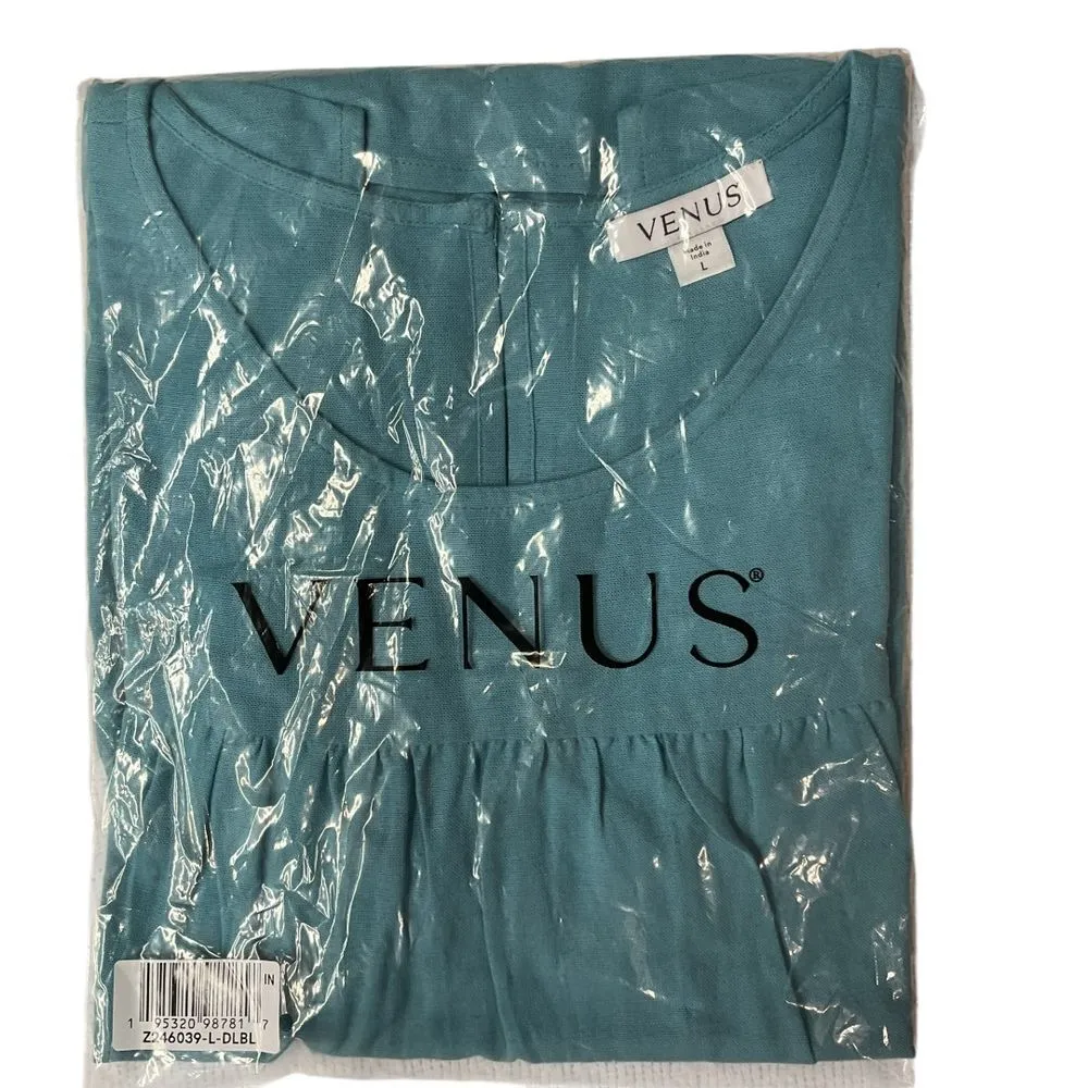 Venus Women's Size L Linen Tiered Tank Top Blue Comfy Cool Beach Resort Vacation - Image 4