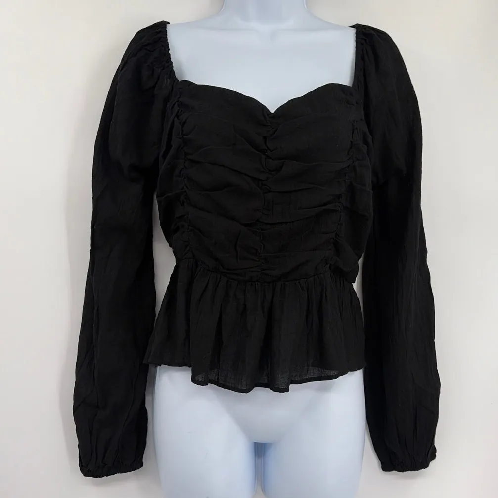 Newbury Kustom Witchy Milkmaid Top Sz L Coquette Noir Peplum Fairy Grunge Smock - Image 2