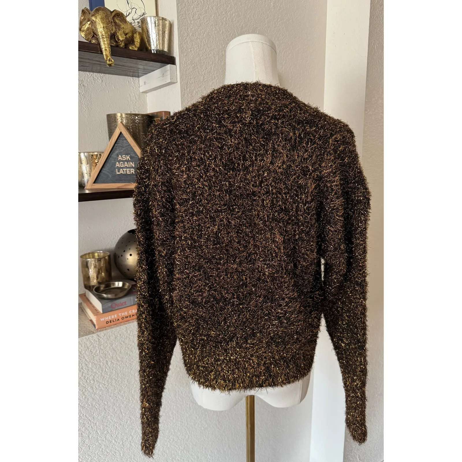 Anthropologie Festive Bronze Tinsel Shimmer Cardigan Size Small NWOT - Image 4