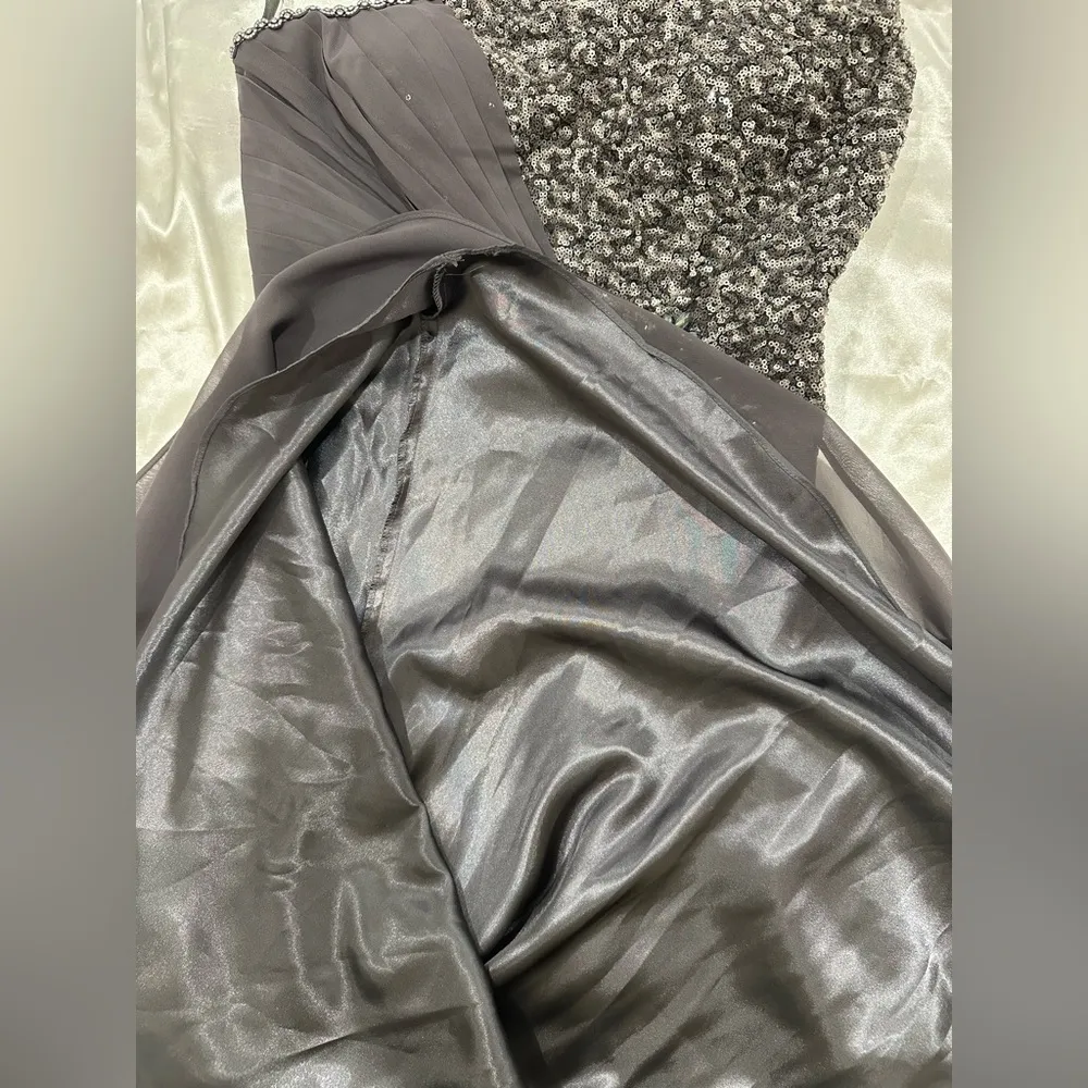 Vintage Aspeed One Shoulder Chiffon Gown Embellished Gray Medium Y2K Prom Chic - Image 10