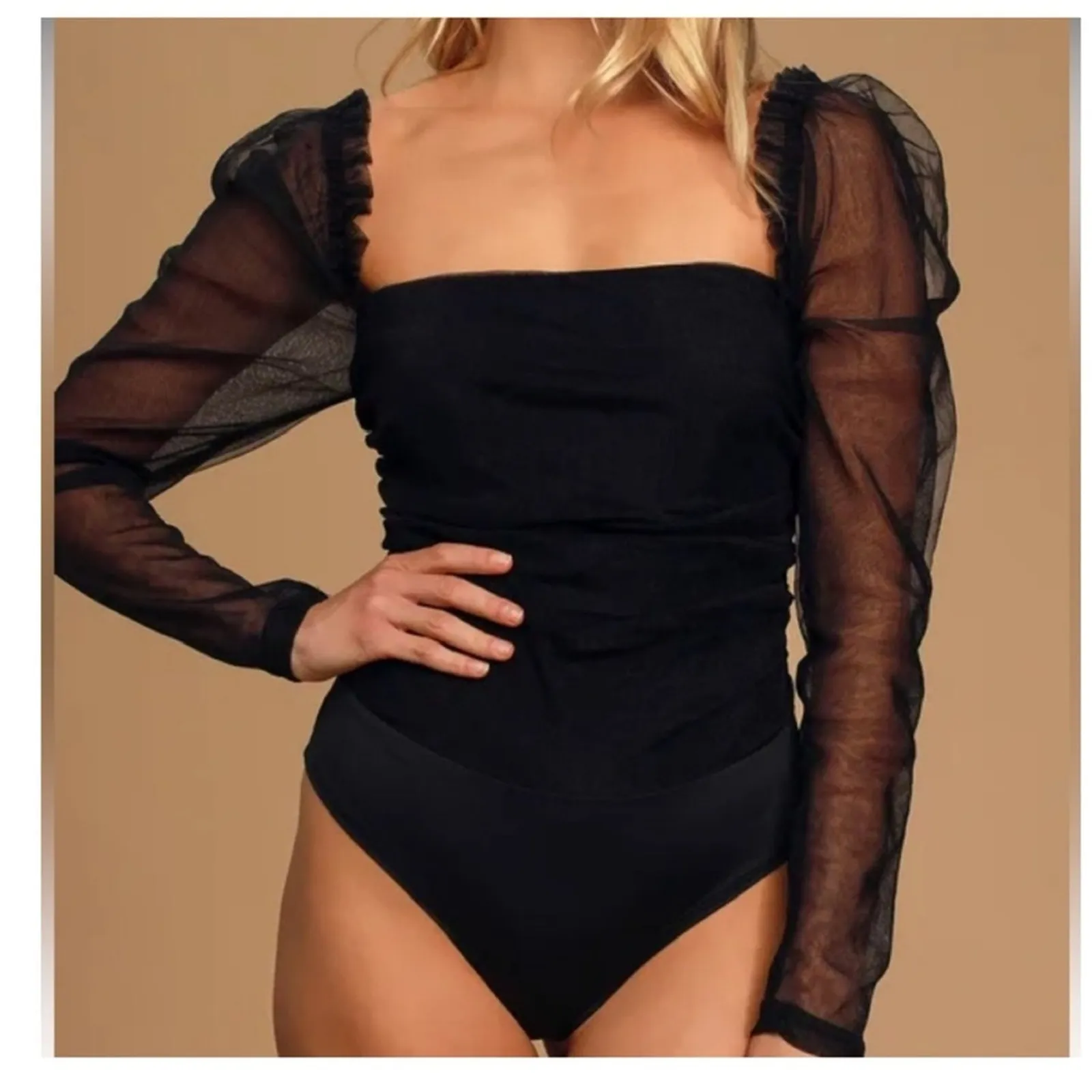 NWT Lulus Dare To Be You Organza Bodysuit S Black‎ - Image 4