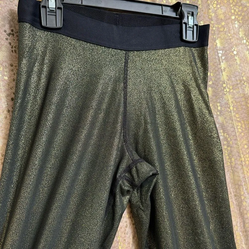 Nike Dri Fit Pro Cool Gold Black Sparkle Training Tights Leggings Small - Image 2