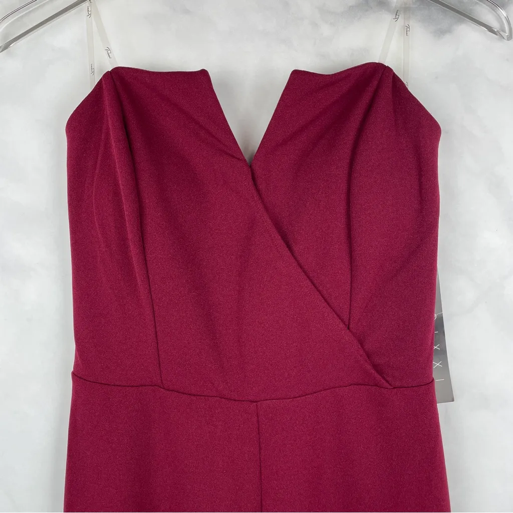 NWT Trixxi Strapless Faux Wrap Jogger Jumpsuit One Piece Burgundy Red Retro L - Image 4