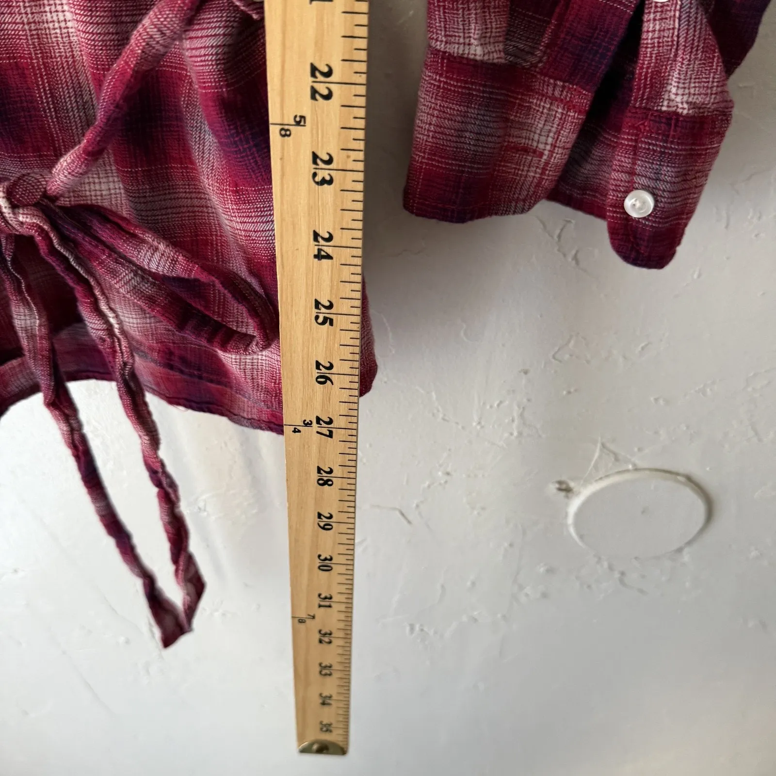 American‎ Eagle Y2k Shirt Small Red Plaid Tunic Tie Waist Babydoll Cotton - Image 4