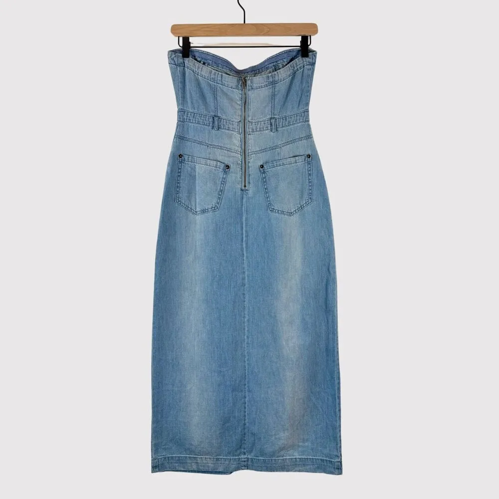 NWT Free People Dress Blue Picture Perfect Midi Denim Strapless Jean Size 2 - Image 3