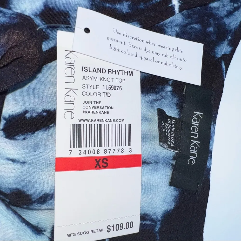 Karen Kane Tie-Dyed Tank Top w/Side Knot in Navy/Light Blue Asymmetric Hem-XS - Image 10