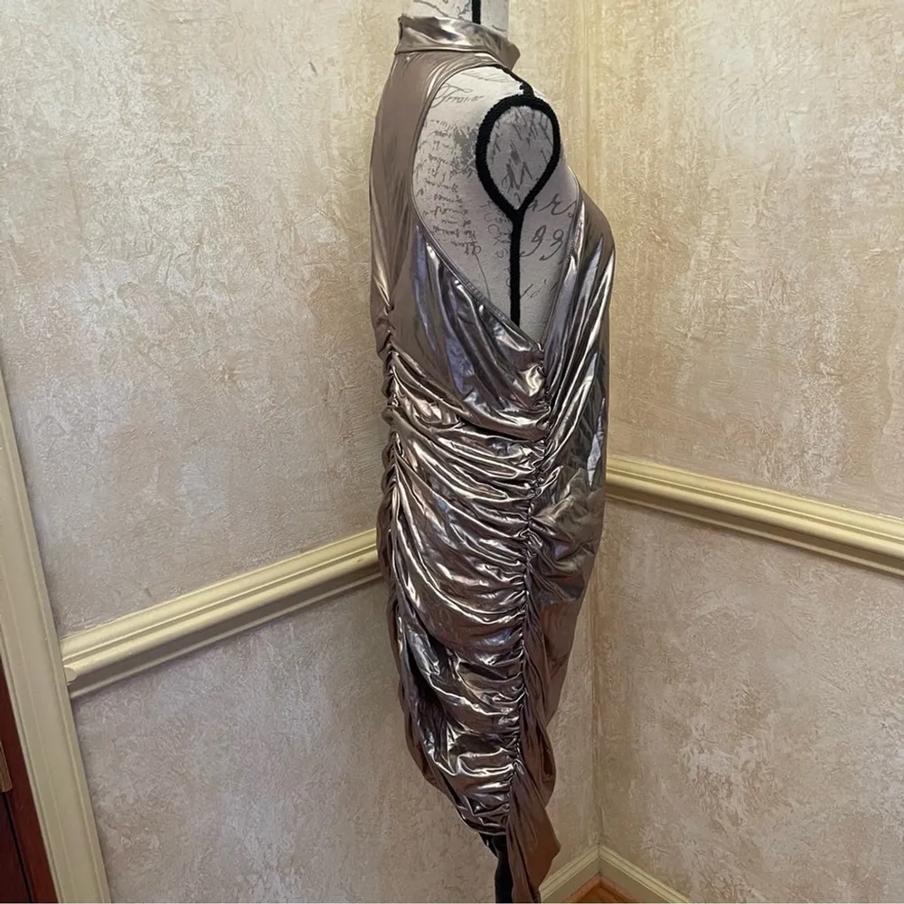 Loragal 2XL Silver Metallic Slinky Ruched Tie Cami Tank Top Festival Club dress Size 2X - Image 4