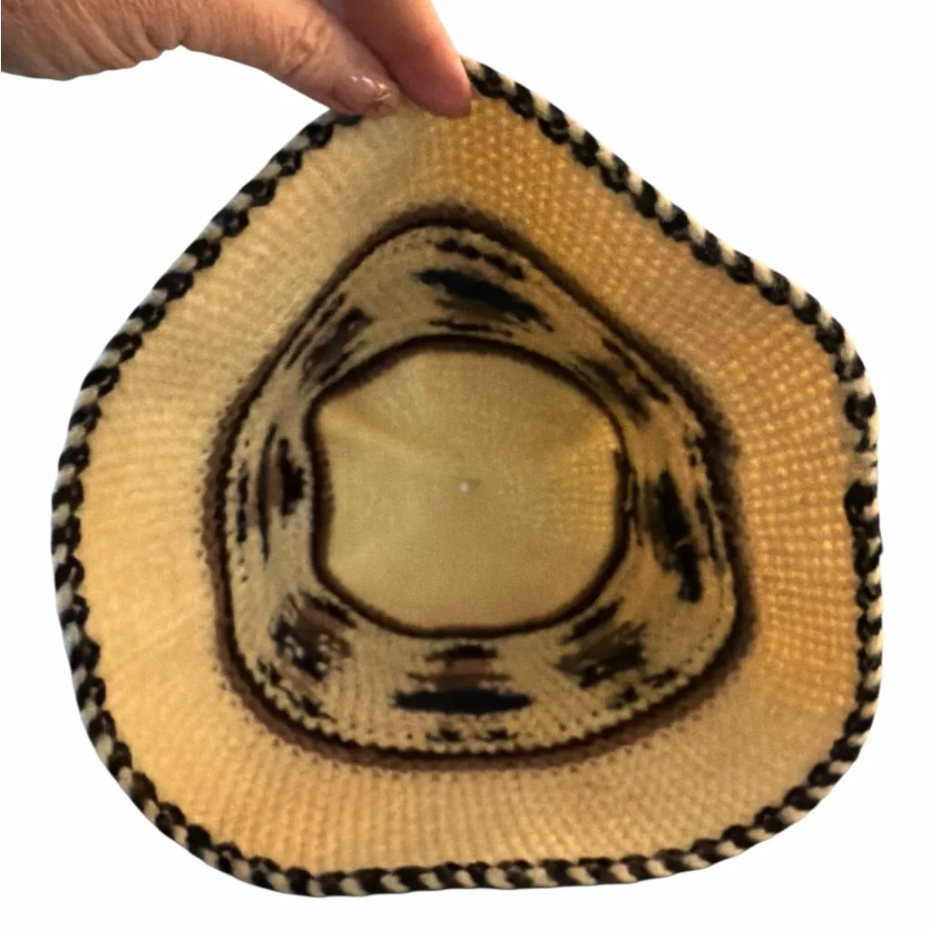 Tan Crochet Bucket Hat with Dancing Girl Pattern Brown - Image 2