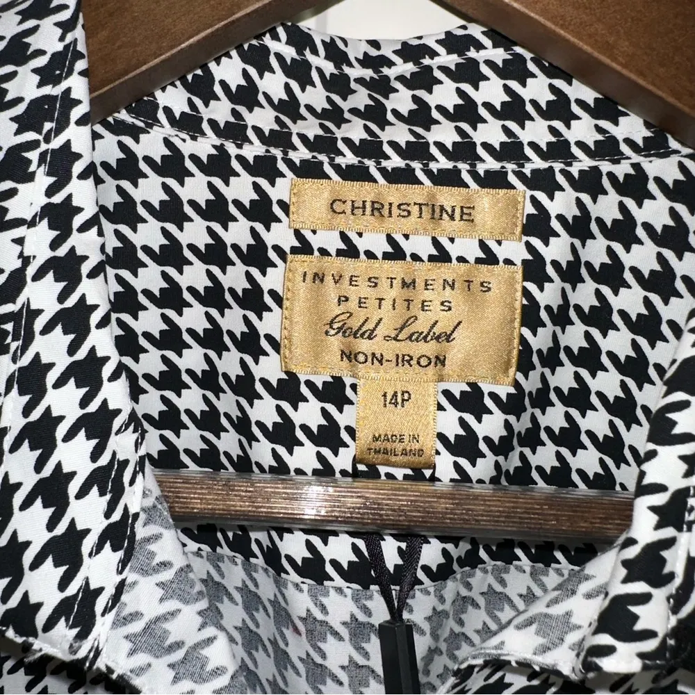 NWT Christine Gold label black /white hounds tooth button down top women’s 14 P Size 14P - Image 3
