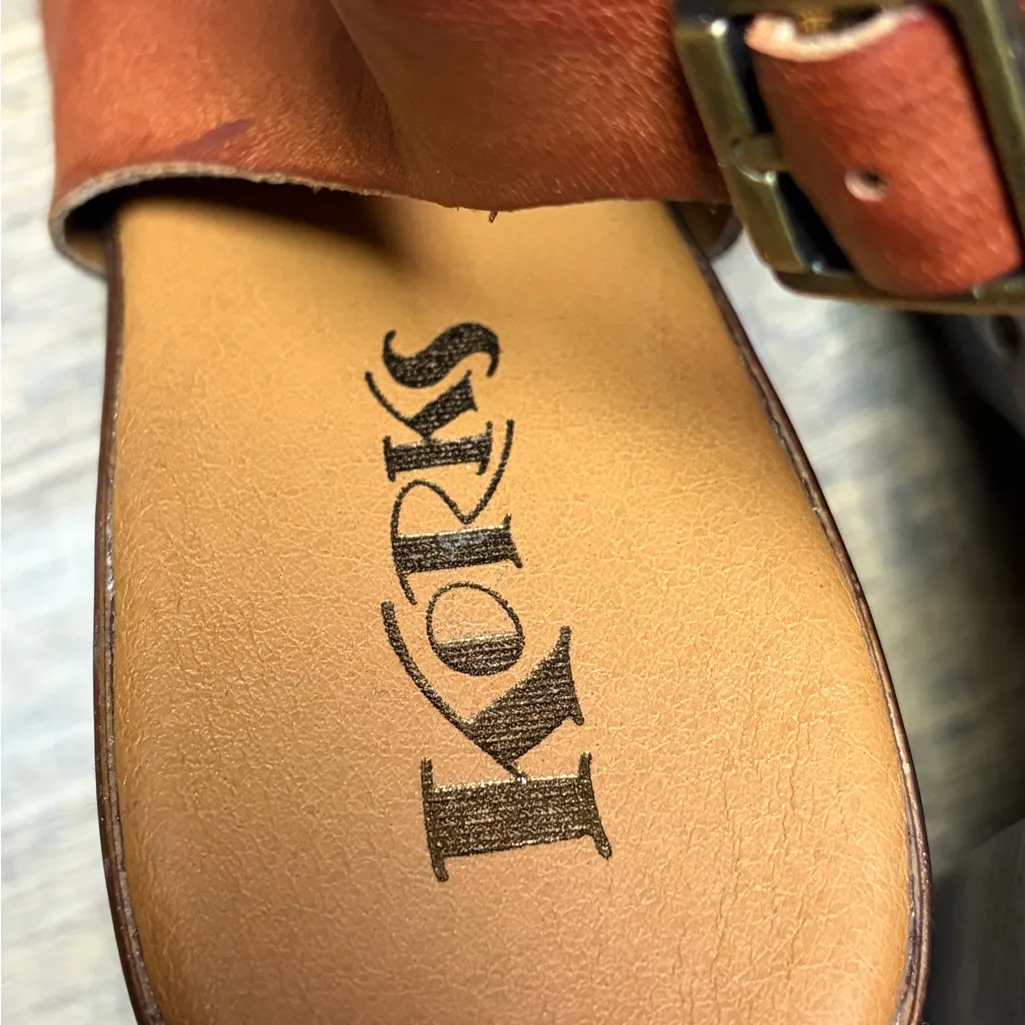 Korks Arden Platform Block Heel Slingback Peep Toe Stud Faux Leather Sandals 8 Tan - Image 14