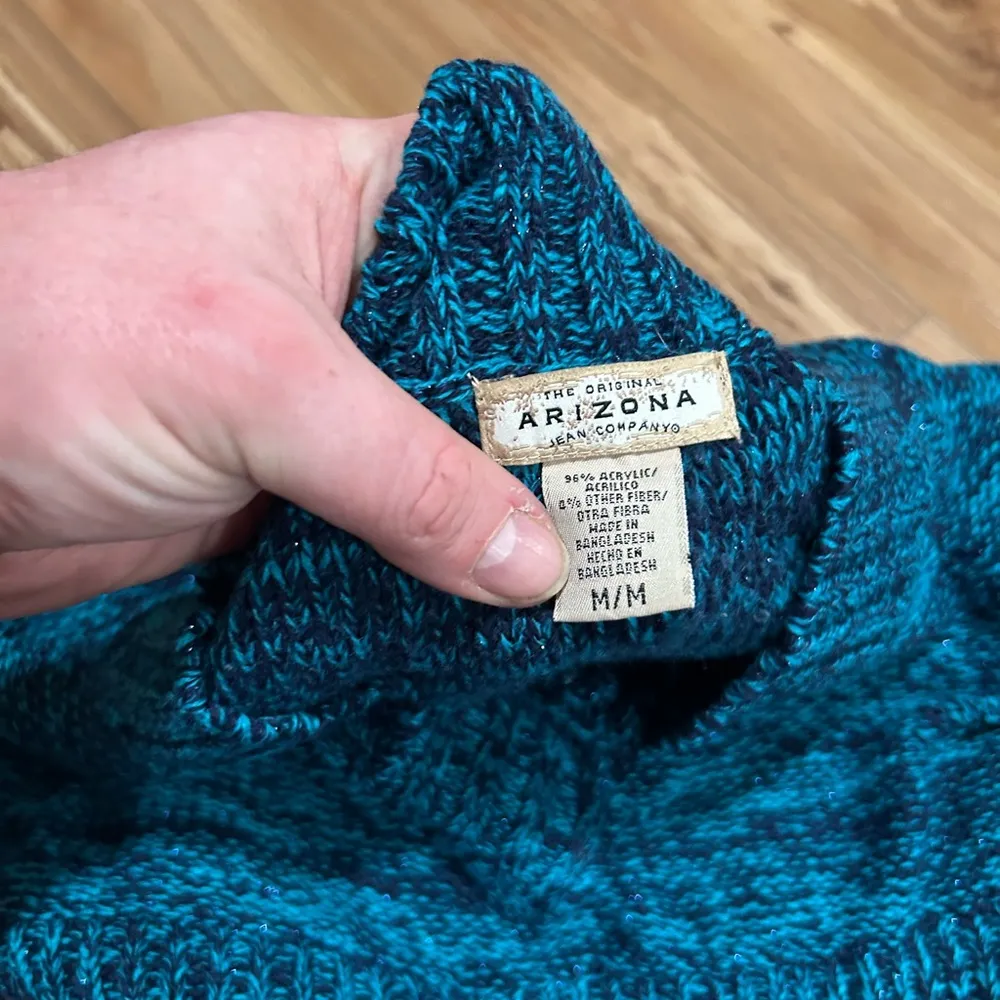 Arizona Jean Company Blue V-Neck Sweater Tunic Chunky Knit Size Medium - Image 3