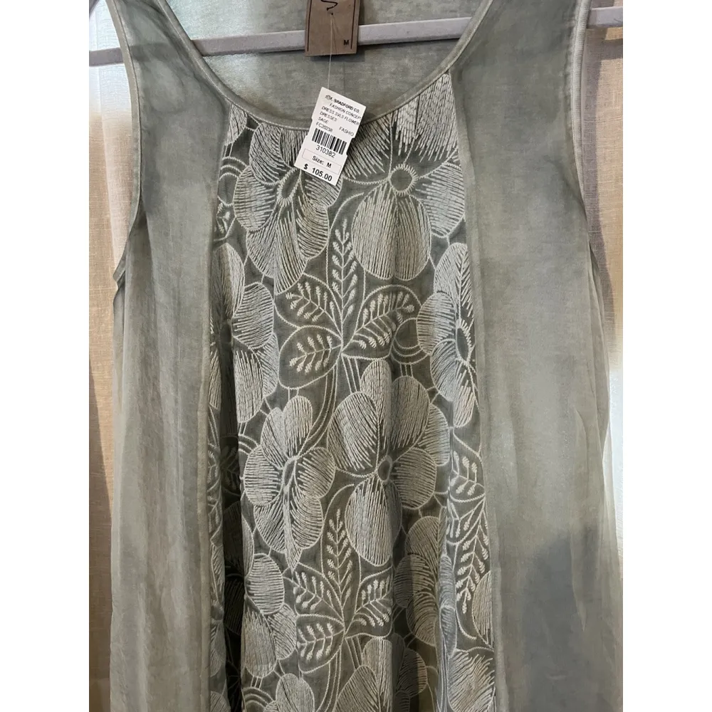 Boho Green Hi Low Hem Embroidered Floral Sleeveless Summer Dress A - Image 5