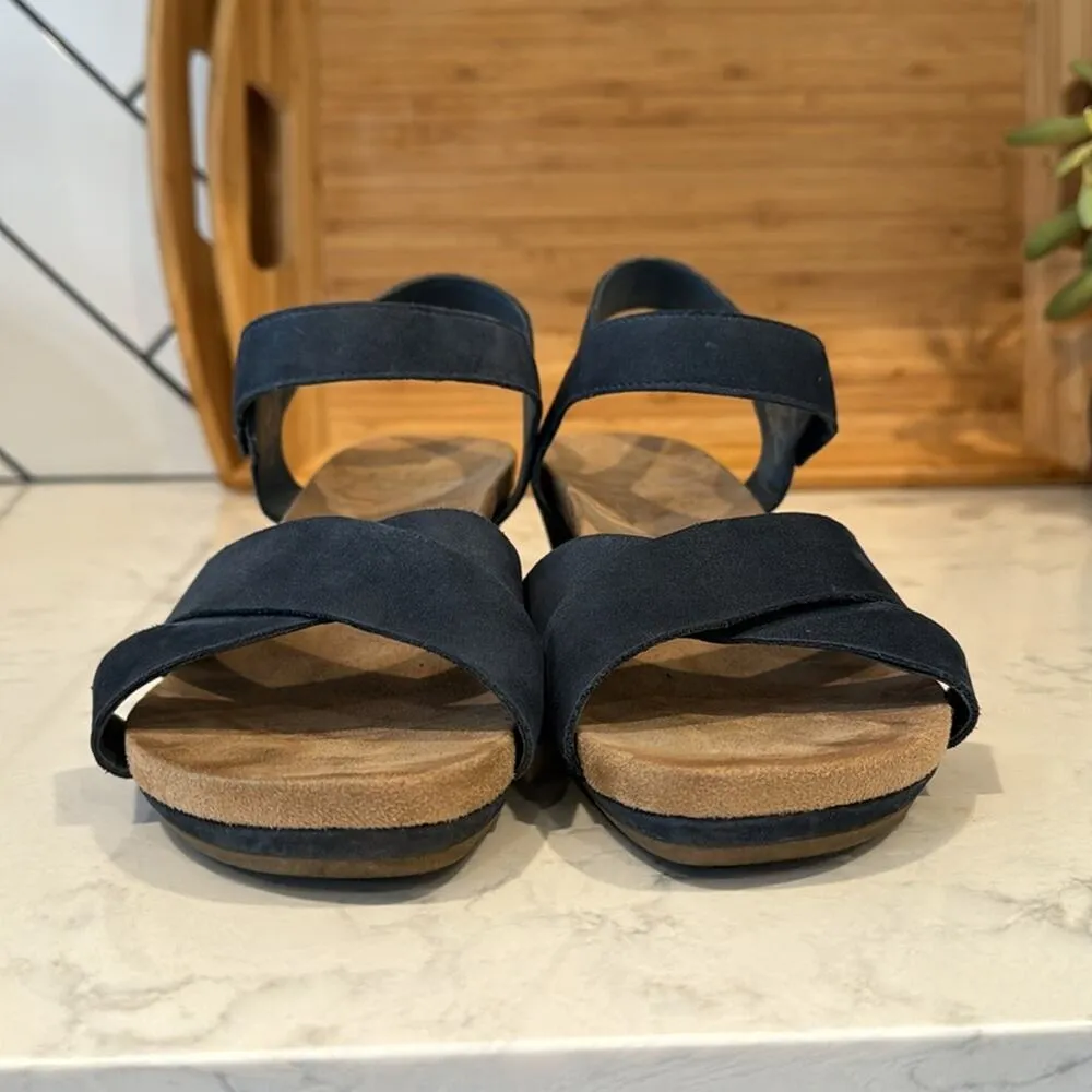 Bjorndal Sadie Wedge Sandals suede neutral minimalist comfortable size 9 blue - Image 2