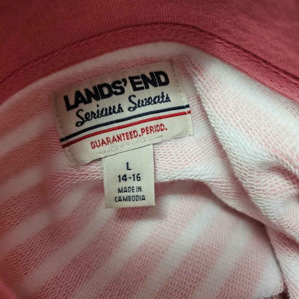 Lands End Pink & White ¼ Zip French Terry Pullover Size Large - Image 5