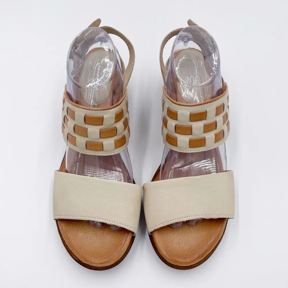 Miz Mooz Constance Ivory Woven Leather Backstrap Heeled Sandals Women's Size 42 - Image 9
