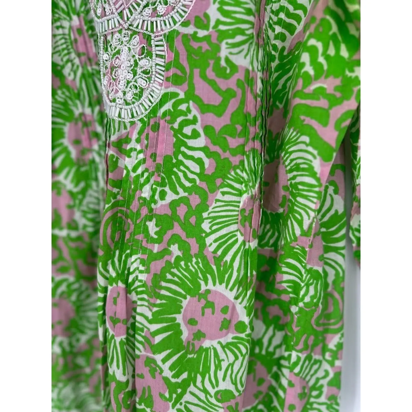 Lilly Pulitzer Womens Sarasota V-Neck Beaded Tunic Top Size Medium Cotton Green - Image 3