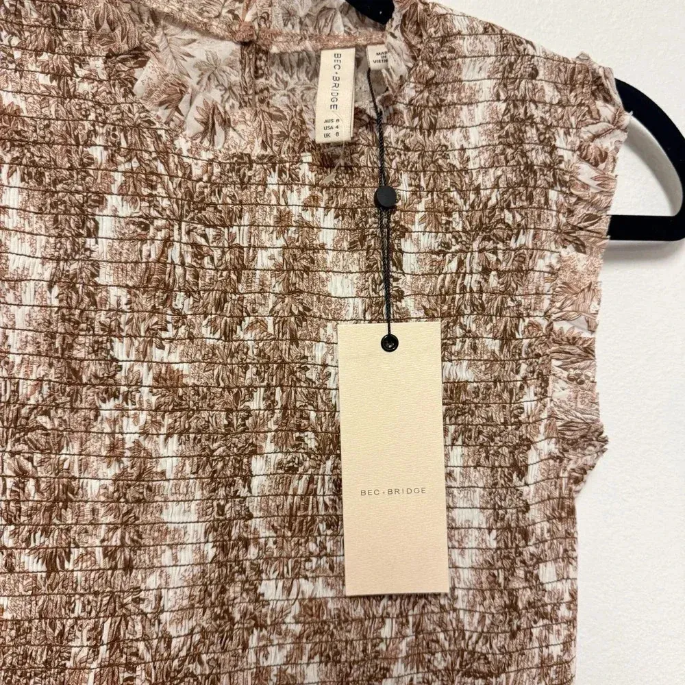 NWT Bec and Bridge Gloria Mini Dress - Smocked Tropical Palm - Image 4