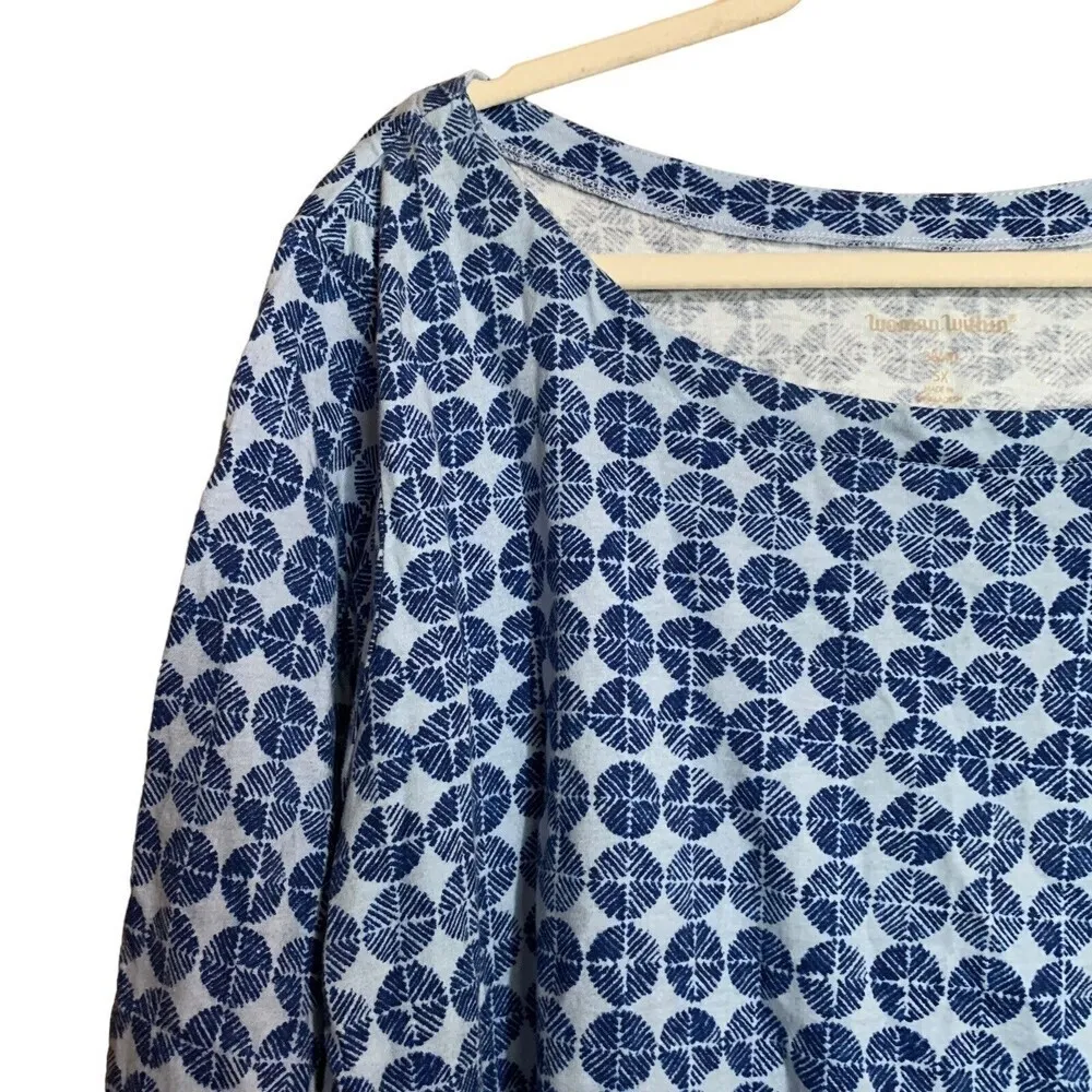 Woman Within Womens Plus Size 38/40 5X Multicolor Print Cotton Tunic Top Blouse - Image 3