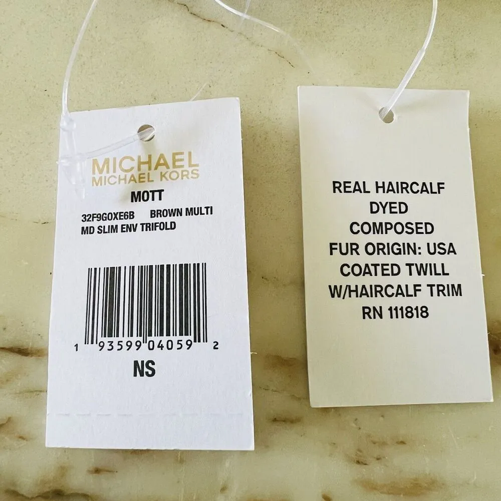 MICHAEL KORS Mott Brown Multi Leather Medium Slim Envelope Tri-Fold Card Wallet - Image 9