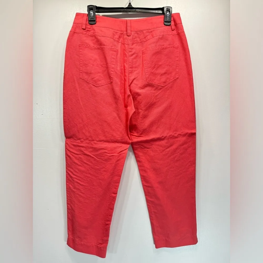 3 Piece Set Coral Linen Cotton Blend Pants & Jacket with Striped Top by Rafaella - Image 16