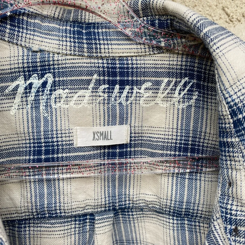 Madewell Size extra small White and blue plaid flannel button down 100% cotton - Image 2