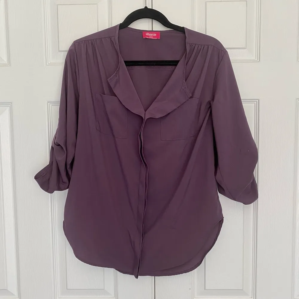 Shasa Plum Purple 3 Qtr Sleeve Blouse - Image 3