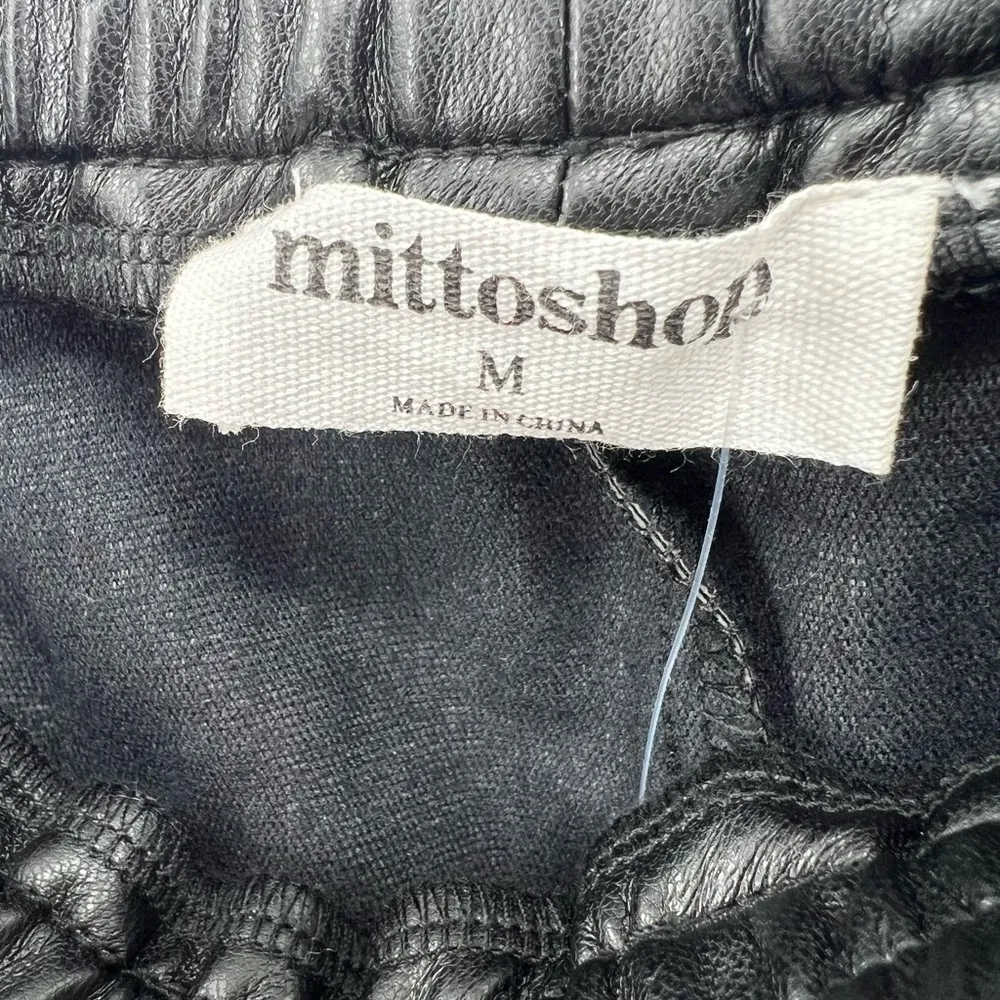 Mittoshop faux leather M black joggers pull on casual drawstring fall winter - Image 5