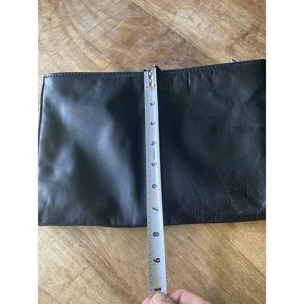 Vintage Black Genuine Leather Chevron Foldover Clutch Bag 13.5” Made in China - Image 4