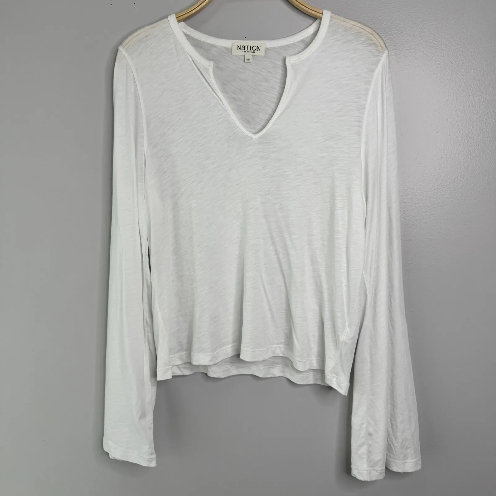 Nation LTD Lian Long Sleeve Top Size Large White Minimalist Casual Soft Basics - Image 4