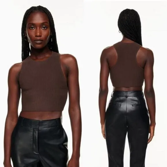 Babaton Aritzia brown Sculpt Knit Ribbed Racer Tank Crop Top Size S - Image 2