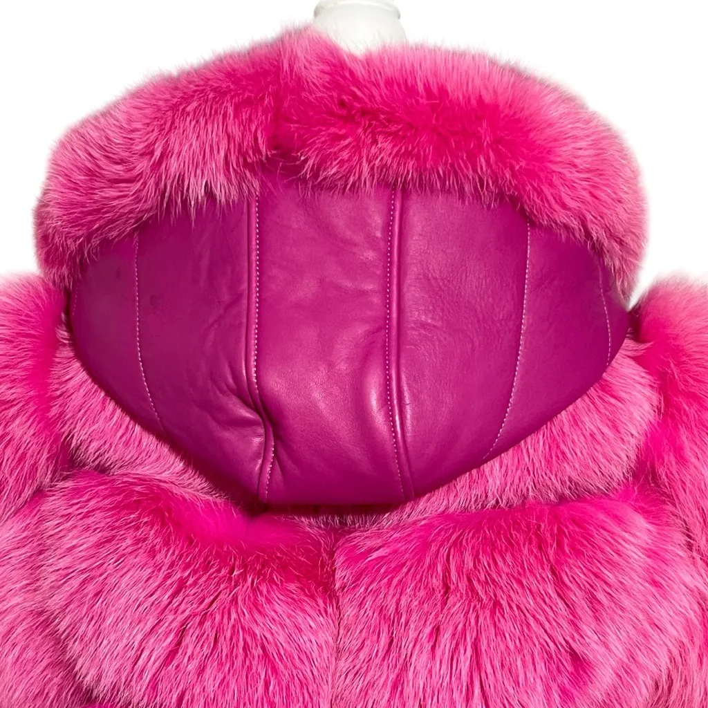 Smith Fine Furs Genuine Fox Fur Convertible Hooded Jacket To Vest Pink Dyed 2XL Size 2X - Image 7