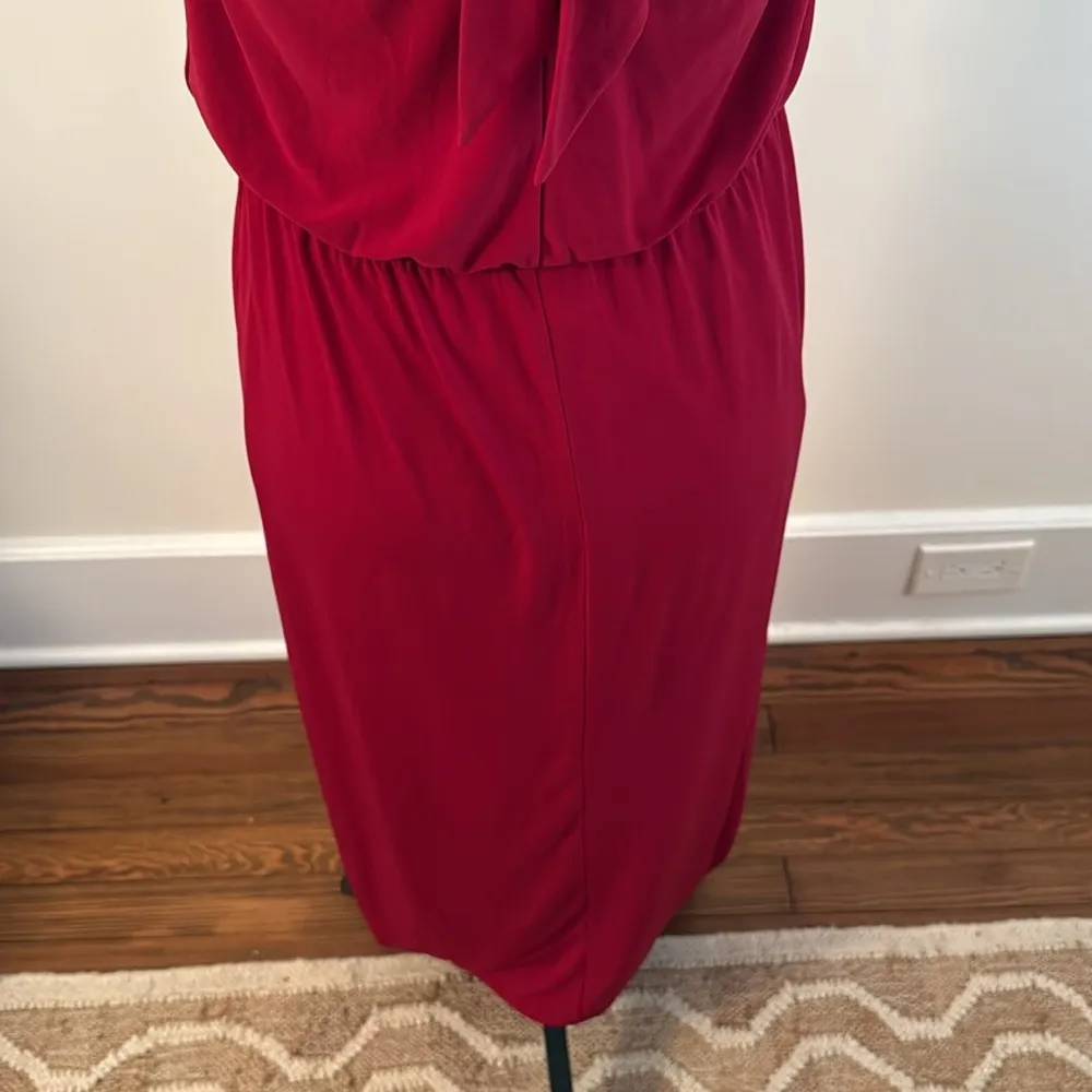 Halston Heritage Red Drape Scoop Neck Sleeveless Faux Wrap Formal Dress Small - Image 5