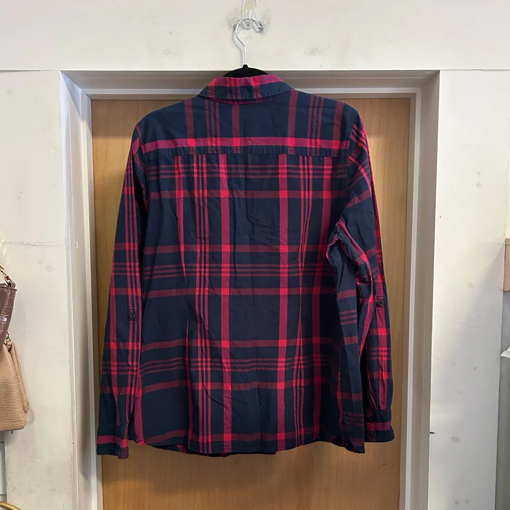 Tommy Hilfiger Classic Fit Cotton Button Down Plaid Shirt Navy Red - size XL - Image 3