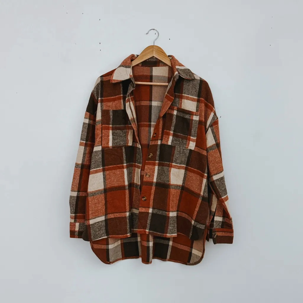 Amazon Rust Red Plaid Button-Down Shacket - Image 2