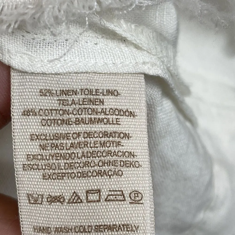 Free People Womens Eyelet Vest Small White Distressed Linen Coquette Beachy - Image 9