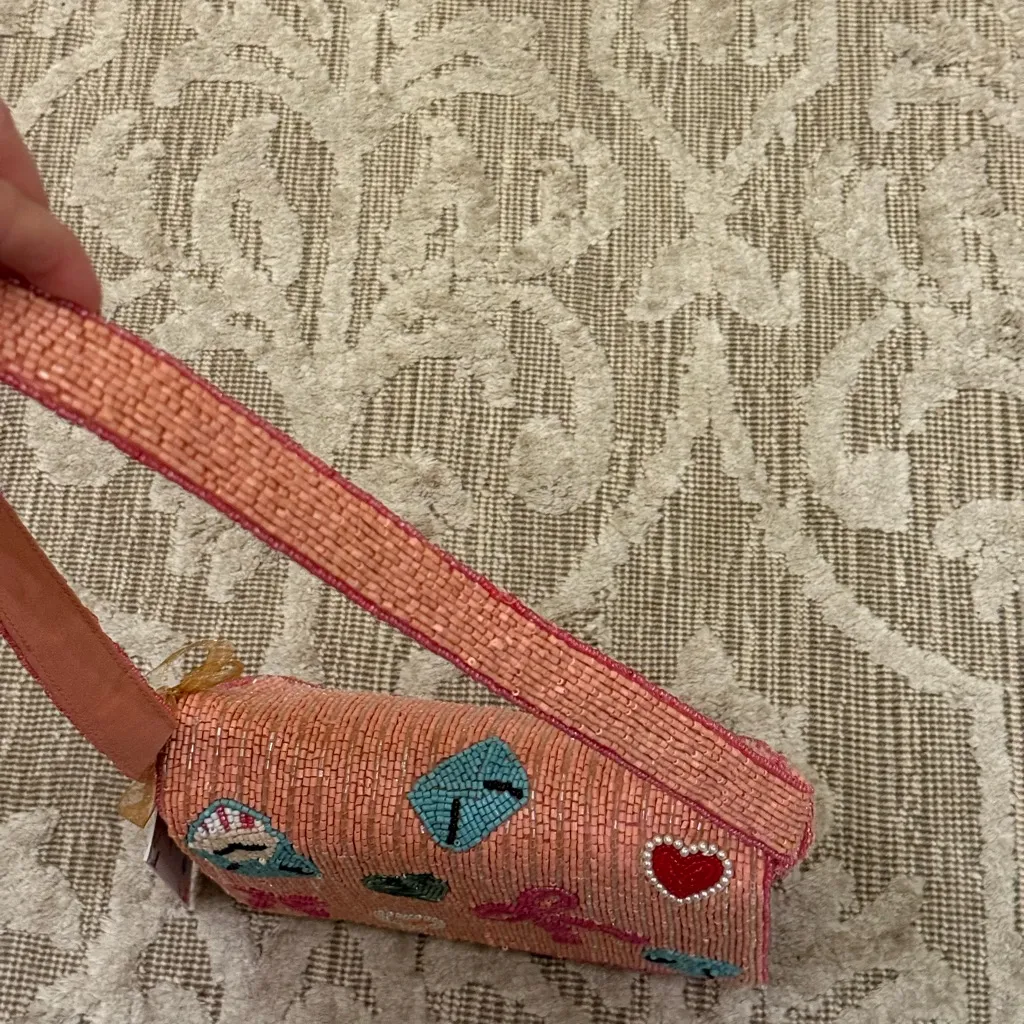 NWT Love Letter Heart Bows Pink Beaded Shoulder Bag Made in India Handcrafted - Image 5