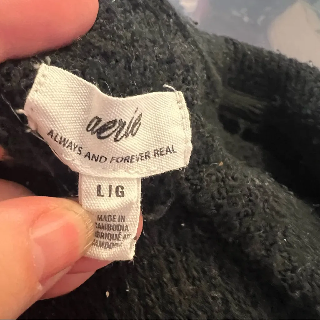Aerie CozyUp Waffle Button Sweater Black L - Image 10