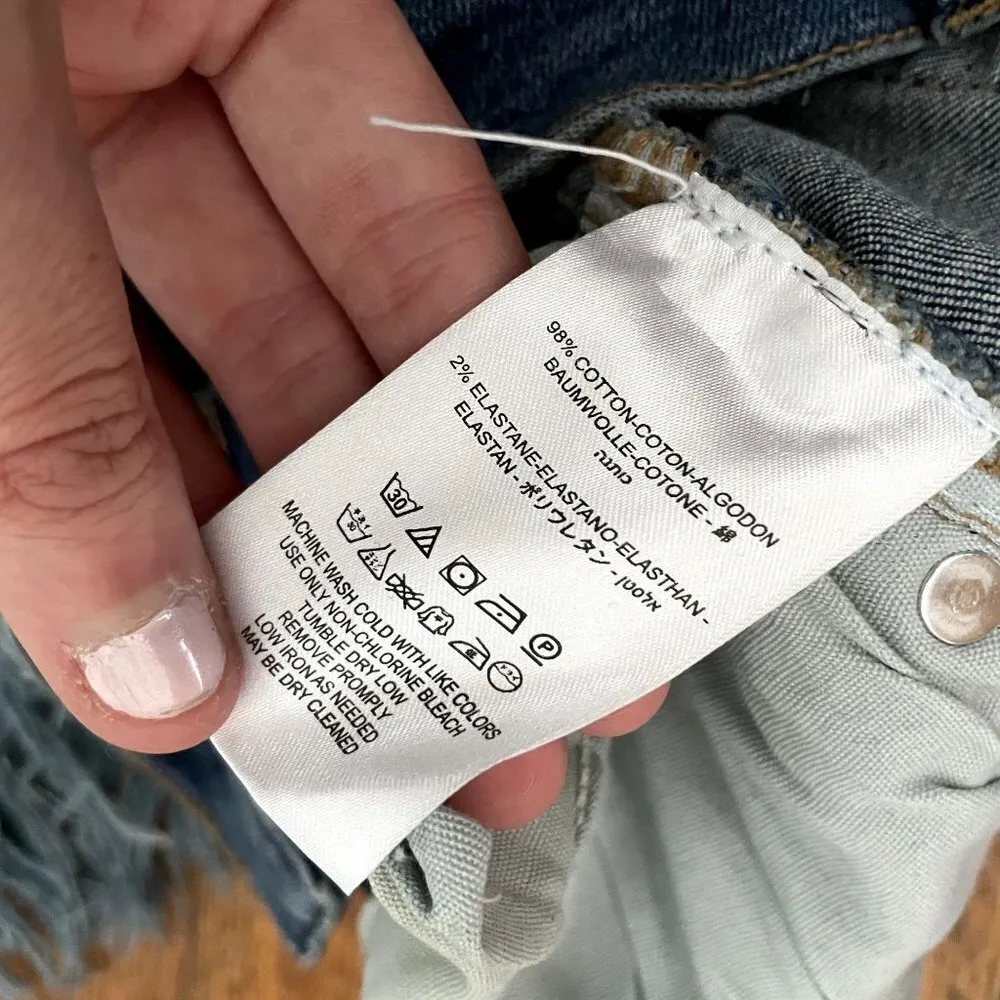 Free People medium wash comfortable casual denim cotton jeans ripped raw hem - Image 6