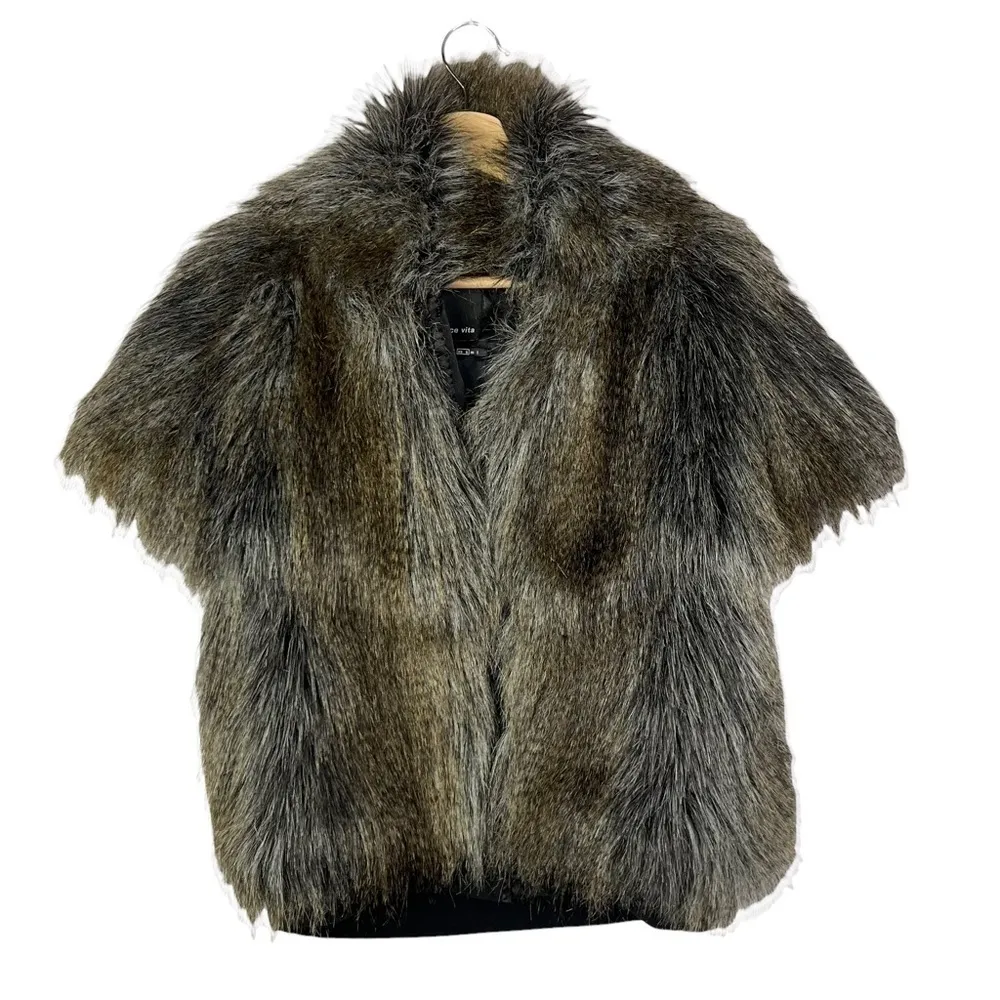 Dolce Vita Brown Full Zip Faux Fur Short Sleeve Jacket XS/S - Image 2