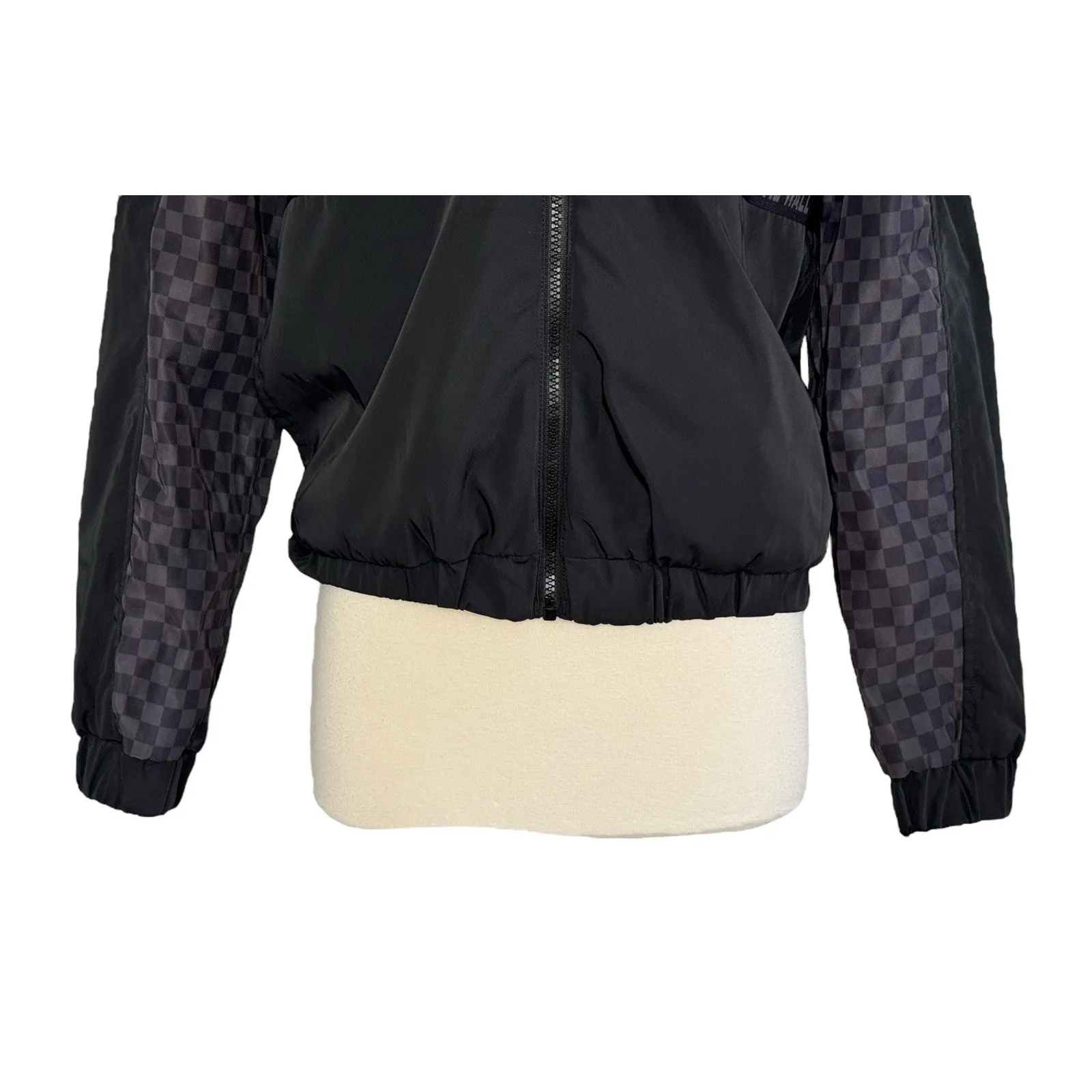 VANS BMX Urban Remix Checkerboard Puffer Bomber Jacket Black Gray Women’s Sz XS - Image 5
