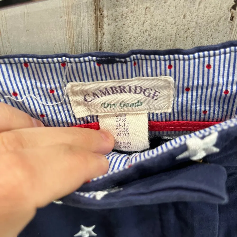 Cambridge Dry Goods Blue White Star Embroidered Chino Preppy Shorts Womens 8 - Image 2