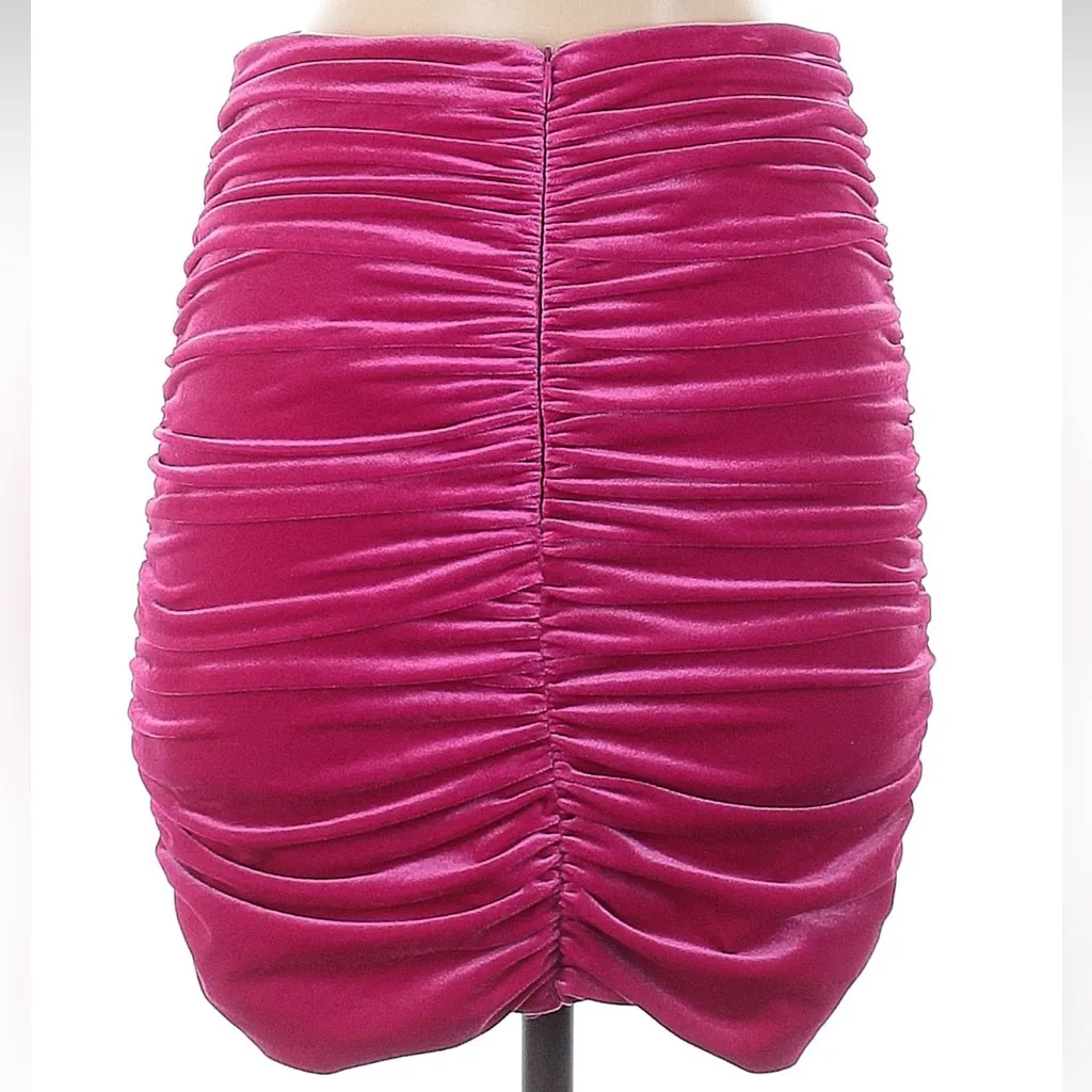 Zara Fuchsia Hot Pink Ruched Velvet Stretch Body Con Mini Skirt Size S Small - Image 7