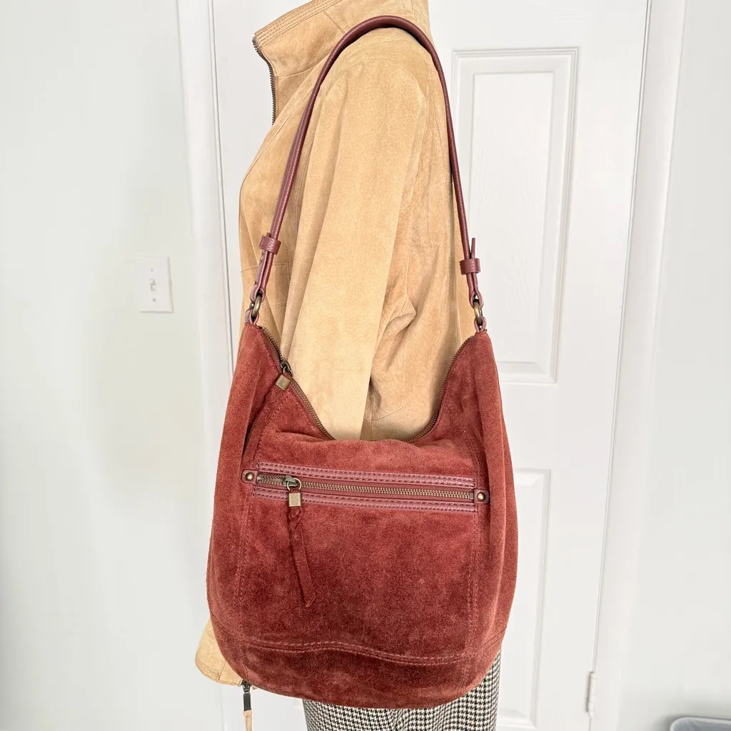 Women's Sequoia Leather Large Hobo Bag-Rust Suede or Brick Rust. - Image 3