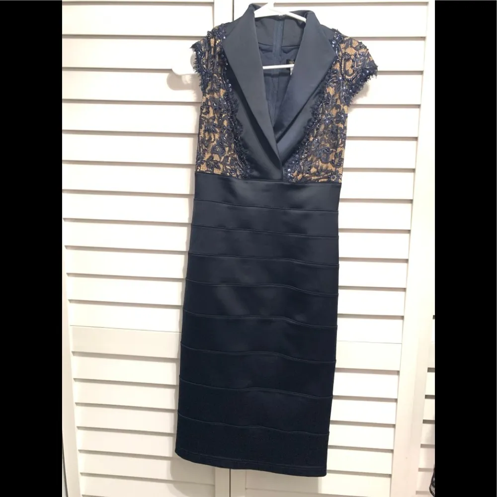 Tadashi Shoji Navy Blue Sheath Cocktail Dress - Image 5